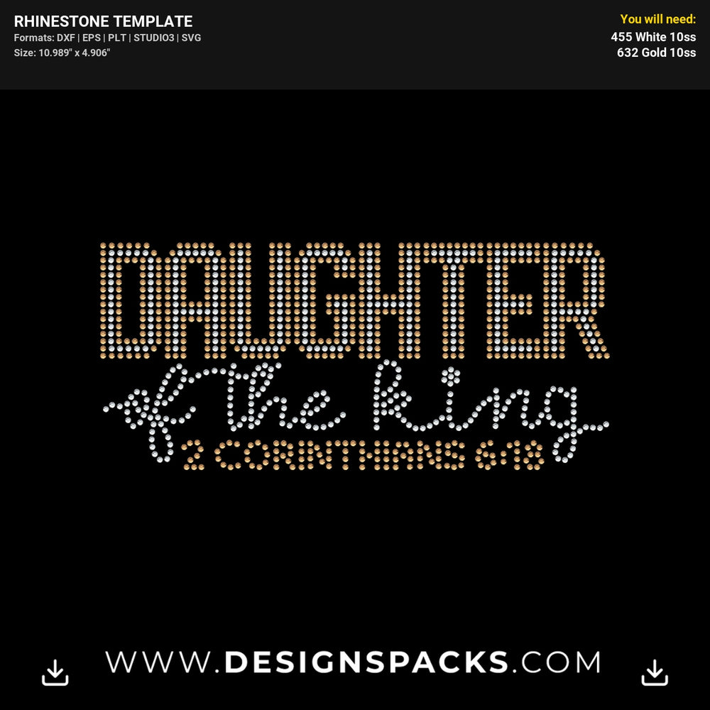 Daughter Of The King Outline Rhinestone Digital Template