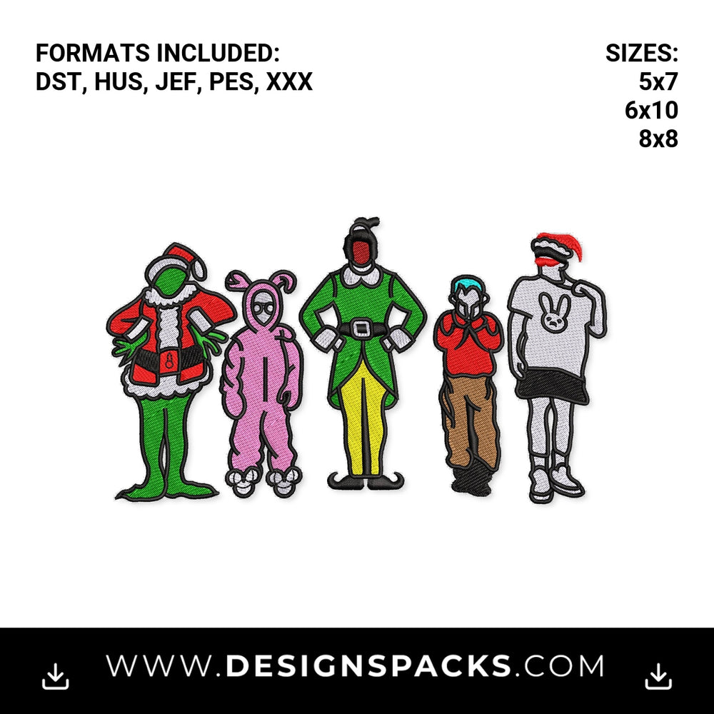 Christmas Movie Characters Lineup Embroidery Design - Instant digital download pattern at Designspacks.com