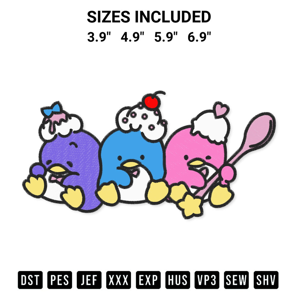 Create amazing crafts with the Tuxedo Sam And Friends Embroidery Design embroidery file. High-quality digital download from Designspacks.com, perfect for beginners and pros. Available sizes: 3.9", 4.9", 5.9", 6.9".