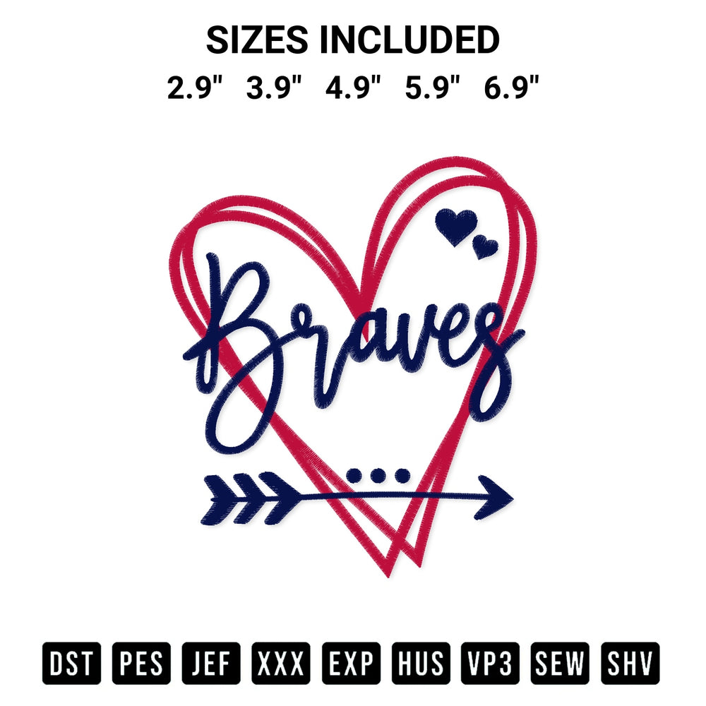 Looking for the perfect pattern? Download the Atlanta Braves Heart Embroidery Design embroidery design today at Designspacks.com. Crisp, clean stitching guaranteed. Available sizes: 2.9", 3.9", 4.9", 5.9", 6.9".