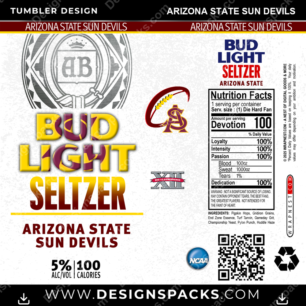 College Sport Bud Light Seltzer Arizona State Sun Devils Tumbler Digital Wrap Design