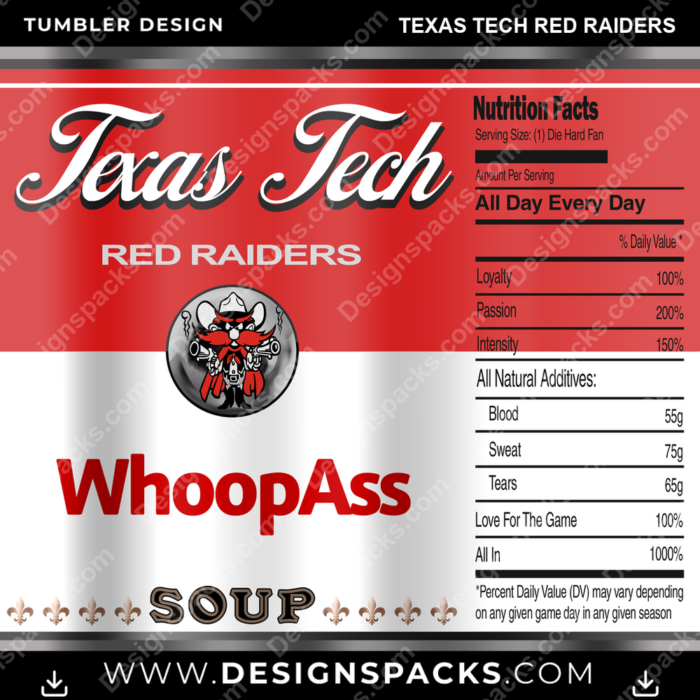 College Sport Soup Can Texas Tech Red Raiders Tumbler Digital Wrap Design