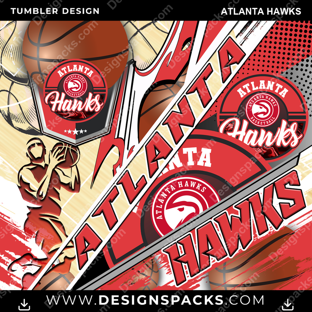 Basketball Silhouette Atlanta Hawks Tumbler Digital Wrap Design