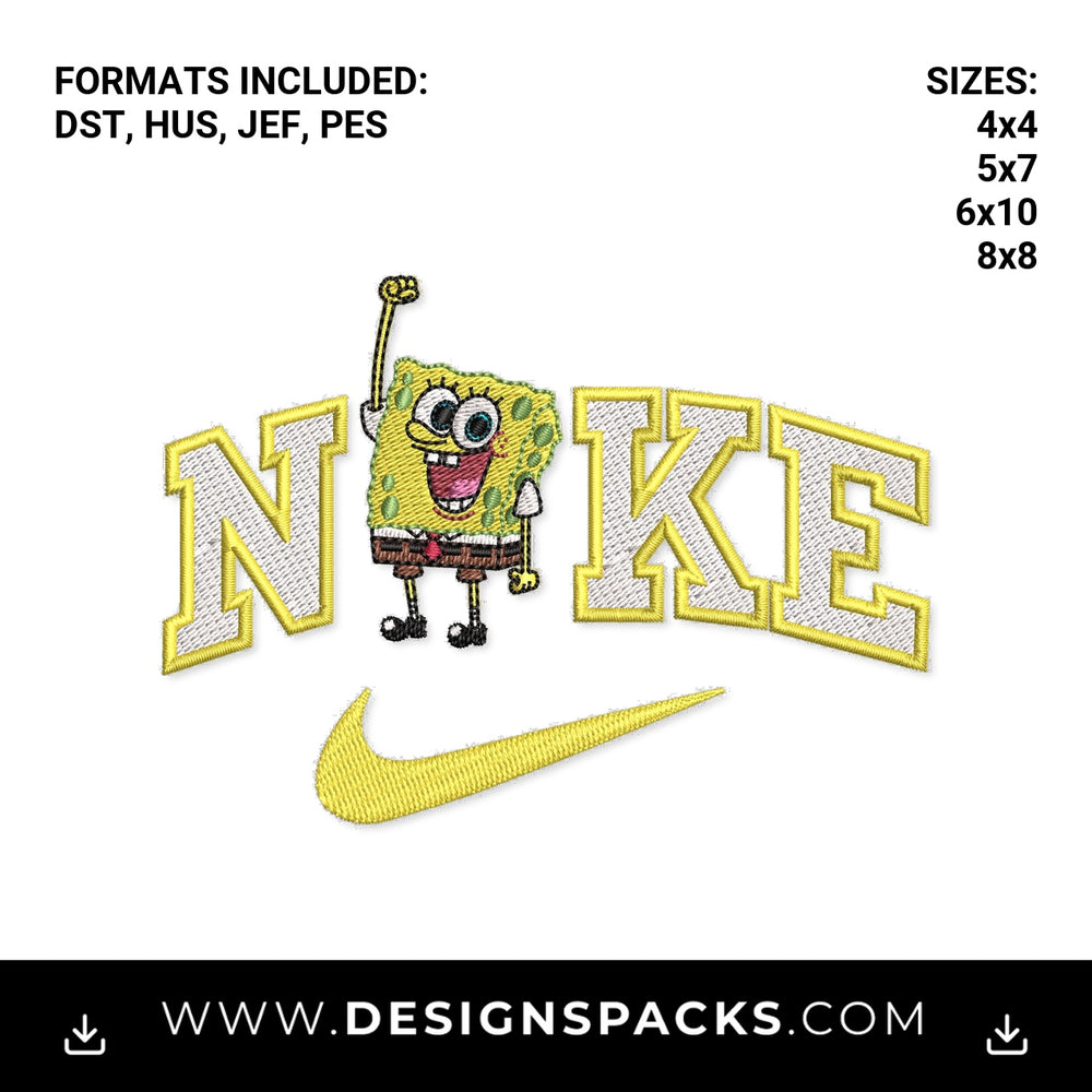 SpongeBob Varsity Nike Swoosh Embroidery Design - Instant digital download pattern at Designspacks.com