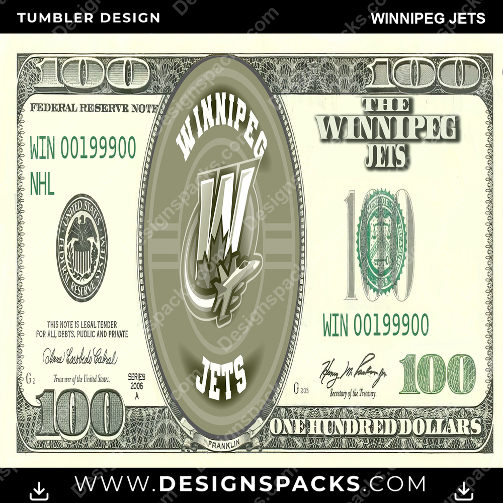 Ice Hockey 100 Dollar Bill Winnipeg Jets NHL Hockey Tumbler Digital Wrap Design Download