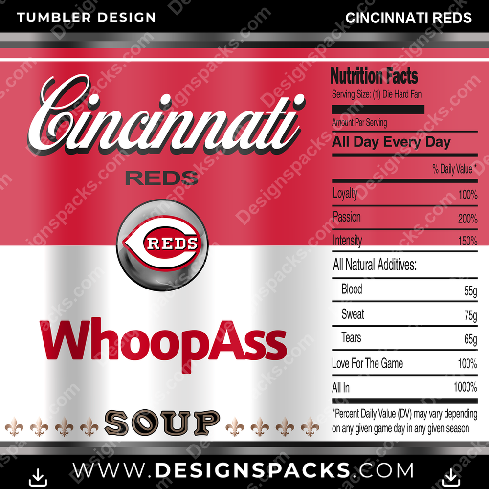 Baseball Soup Can Cincinnati Reds Tumbler Digital Wrap Design