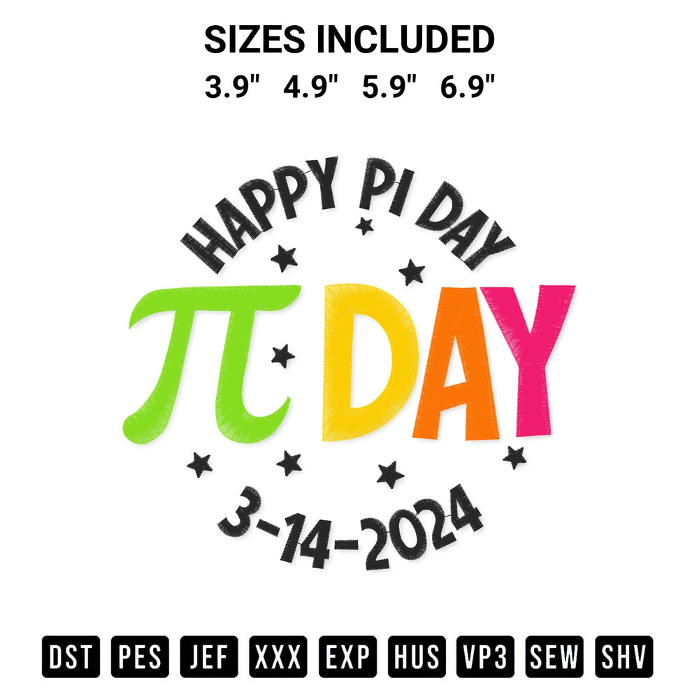 Download the Happy Pi Day 2024 Embroidery Design machine embroidery design exclusively at Designspacks.com. Premium digitized pattern for apparel and DIY crafts. Available sizes: 3.9", 4.9", 5.9", 6.9".