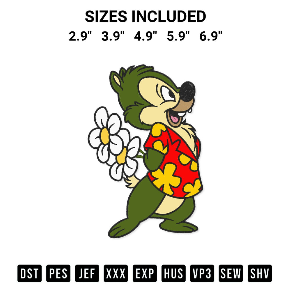 Elevate your next project with our Disney Dale With Flowers Embroidery Design embroidery file. Shop high-quality digital patterns instantly at Designspacks.com. Available sizes: 2.9", 3.9", 4.9", 5.9", 6.9".