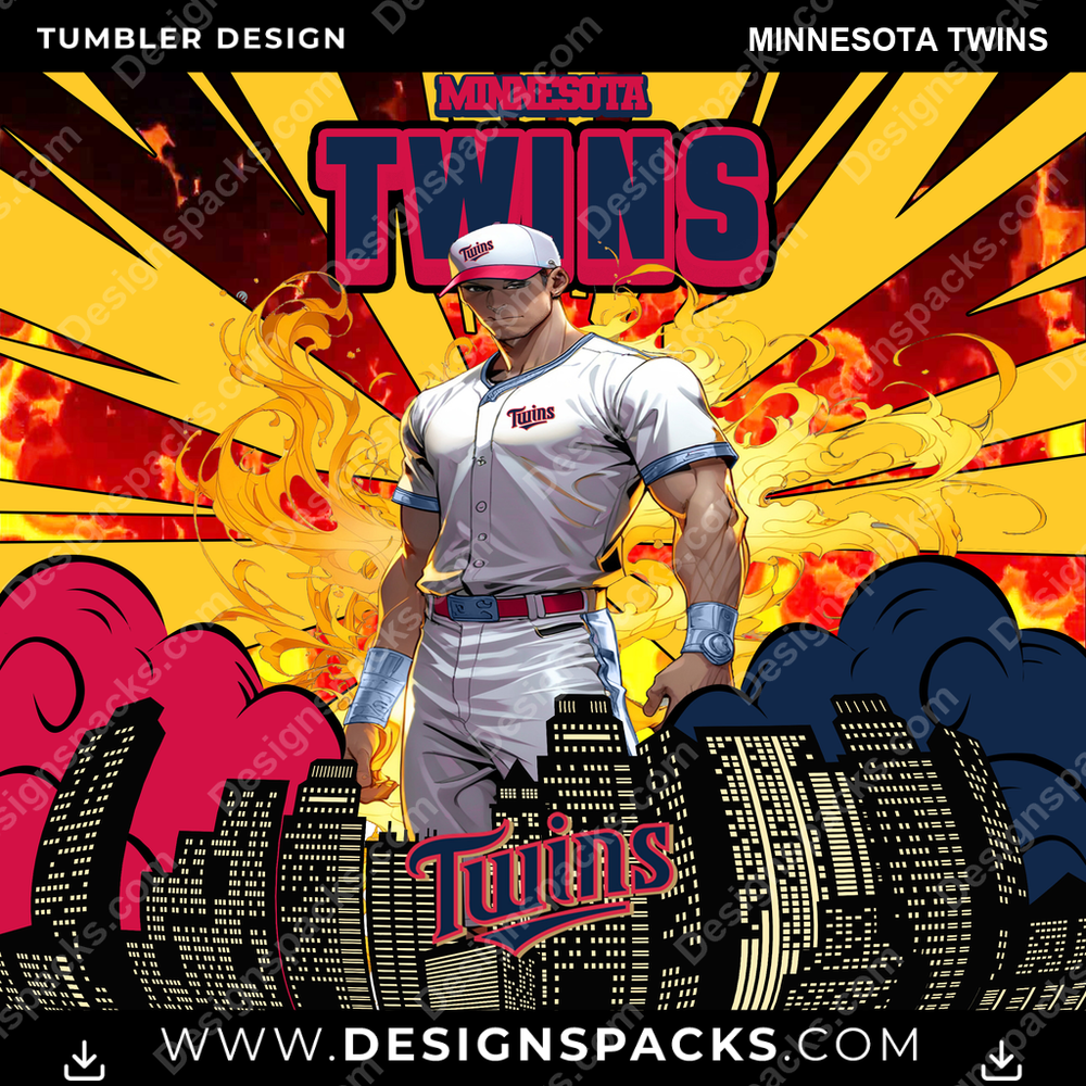 Baseball Comic Cover Minnesota Twins Tumbler Digital Wrap Design