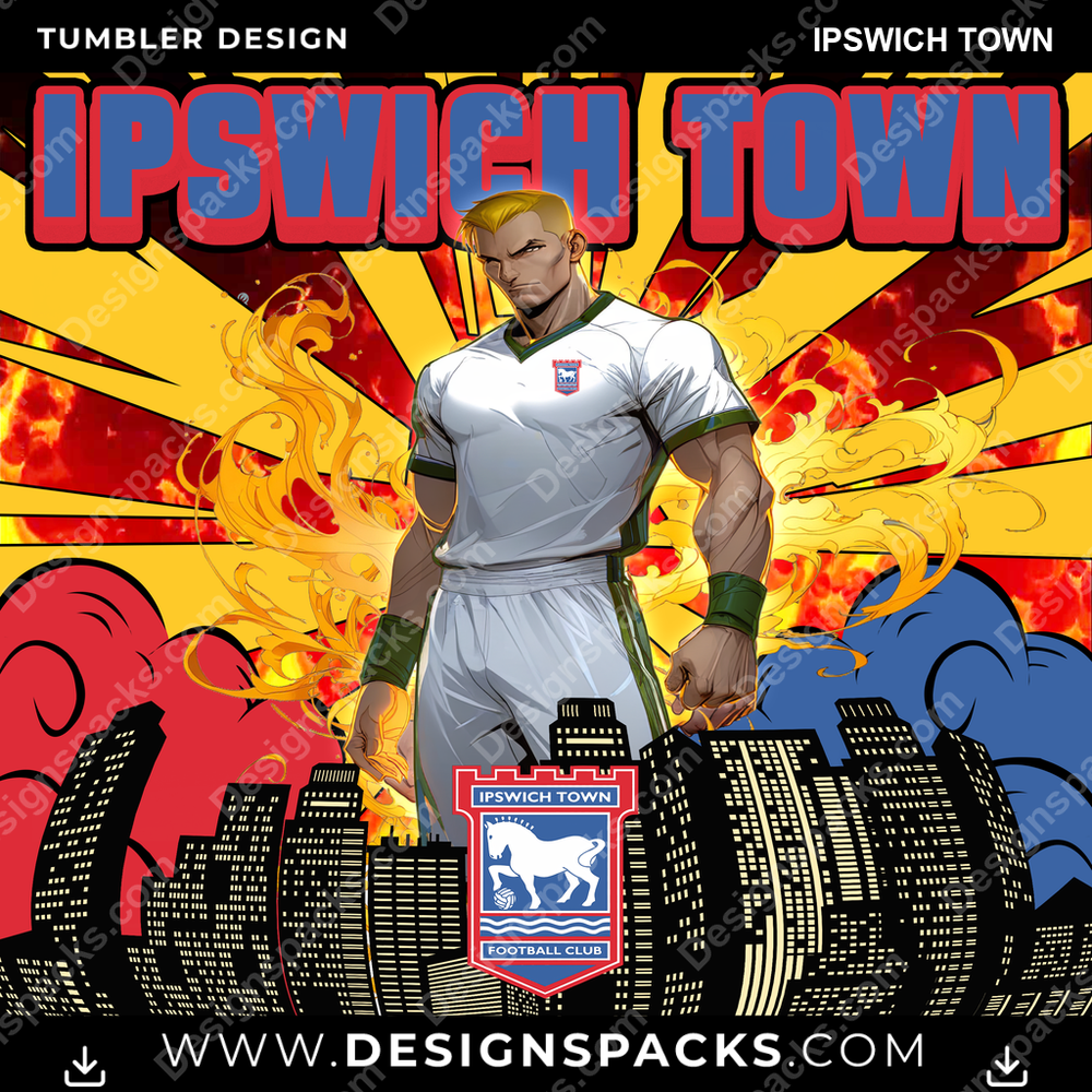 Soccer UK Comic Cover Ipswich Town Tumbler Digital Wrap Design