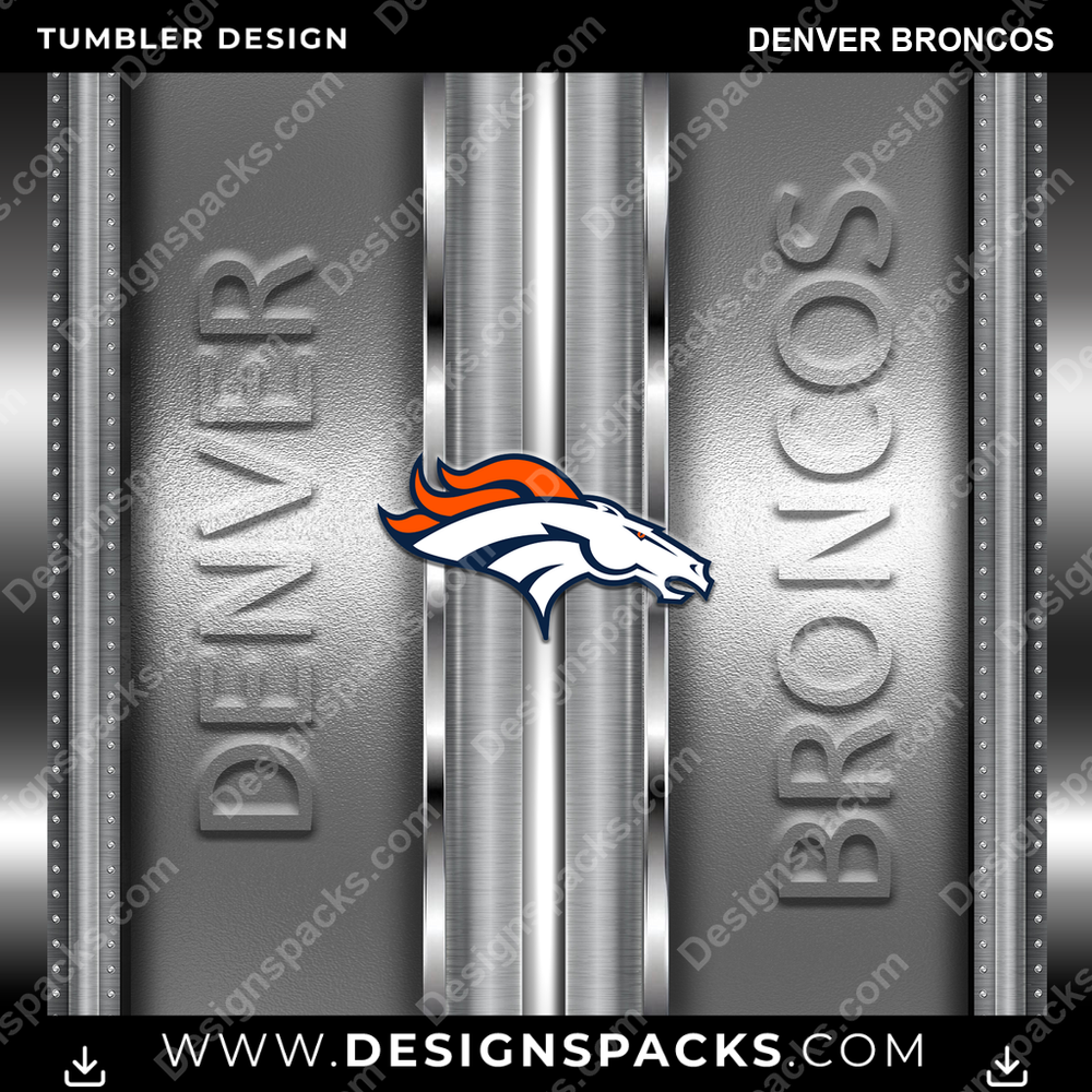Football Metallic Denver Broncos Tumbler Digital Wrap Design