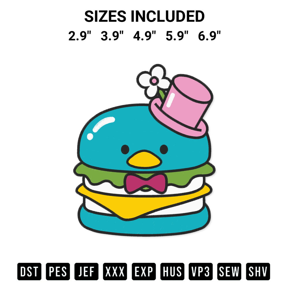 Add a unique touch to your apparel with the Tuxedosam Burger Embroidery Design embroidery file. Premium instant download available now on Designspacks.com. Available sizes: 2.9", 3.9", 4.9", 5.9", 6.9".
