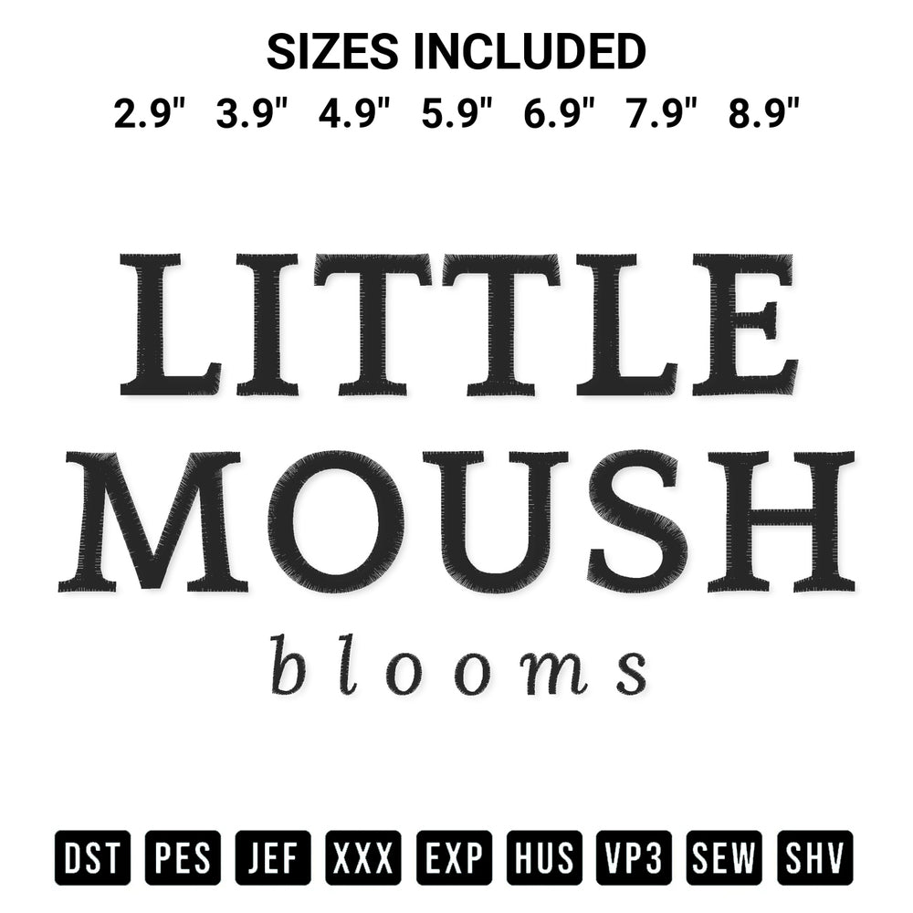 Download the Little Moush Blooms Embroidery Design machine embroidery design exclusively at Designspacks.com. Premium digitized pattern for apparel and DIY crafts. Available sizes: 2.9", 3.9", 4.9", 5.9", 6.9", 7.9", 8.9".