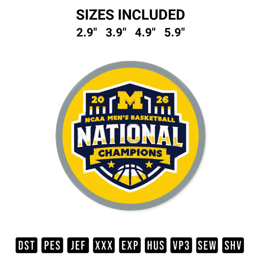 Transform your fabrics with the Michigan 2026 Ncaa Mens Basketball National Champions Circle Embroidery Design embroidery design. Instant access to premium digitized patterns at Designspacks.com. Available sizes: 2.9", 3.9", 4.9", 5.9".