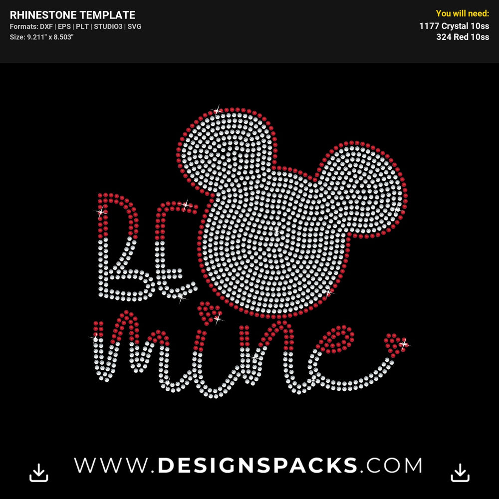 Be Mine Mickey Head Rhinestone Digital Template