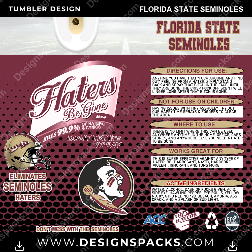 College Sport Haters Be Gone Florida State Seminoles Tumbler Digital Wrap Design