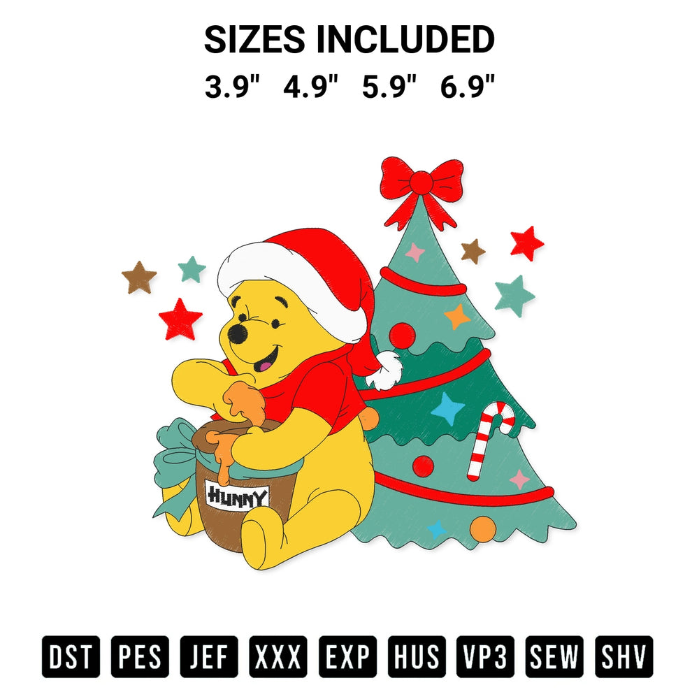 Elevate your next project with our Disney Pooh Hunny Christmas Embroidery Design embroidery file. Shop high-quality digital patterns instantly at Designspacks.com. Available sizes: 3.9", 4.9", 5.9", 6.9".