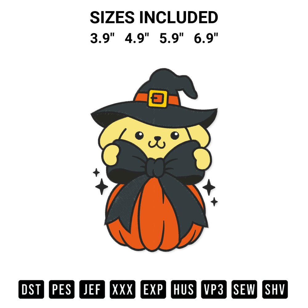 Elevate your next project with our Pompompurin Witch Coquette Pumpkin Embroidery Design embroidery file. Shop high-quality digital patterns instantly at Designspacks.com. Available sizes: 3.9", 4.9", 5.9", 6.9".