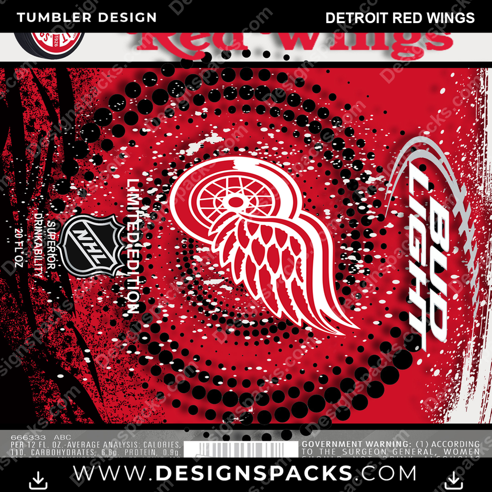 Ice Hockey Bud Detroit Red Wings NHL Hockey Tumbler Digital Wrap Design Download