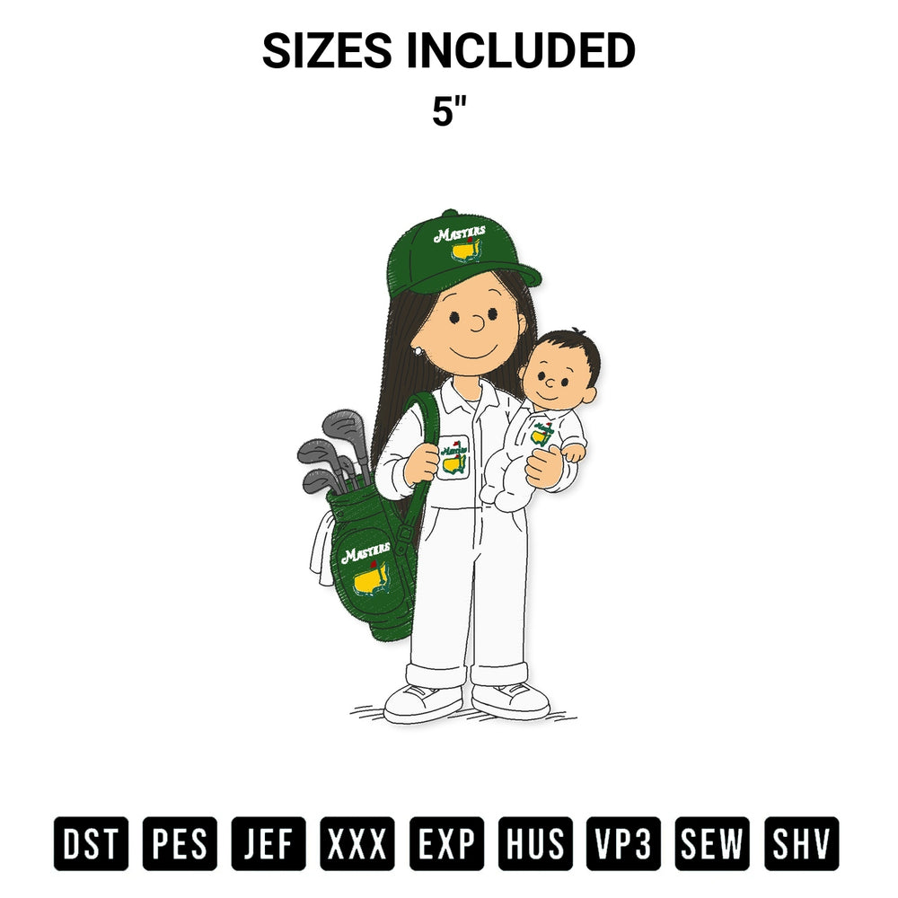 Get the Masters Golf Mom And Baby Embroidery Design embroidery design for your custom crafts! Premium digitized files available for instant download at Designspacks.com. Available sizes: 5".