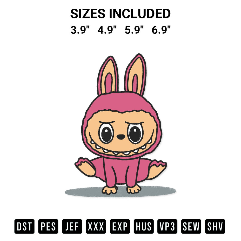 Looking for the perfect pattern? Download the Labubu Hip Hop Embroidery Design embroidery design today at Designspacks.com. Crisp, clean stitching guaranteed. Available sizes: 3.9", 4.9", 5.9", 6.9".