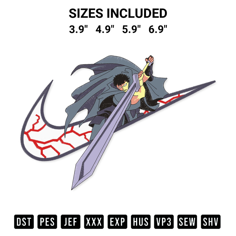 Download the Guts Berserk Logo Nike Embroidery Design machine embroidery design exclusively at Designspacks.com. Premium digitized pattern for apparel and DIY crafts. Available sizes: 3.9", 4.9", 5.9", 6.9".