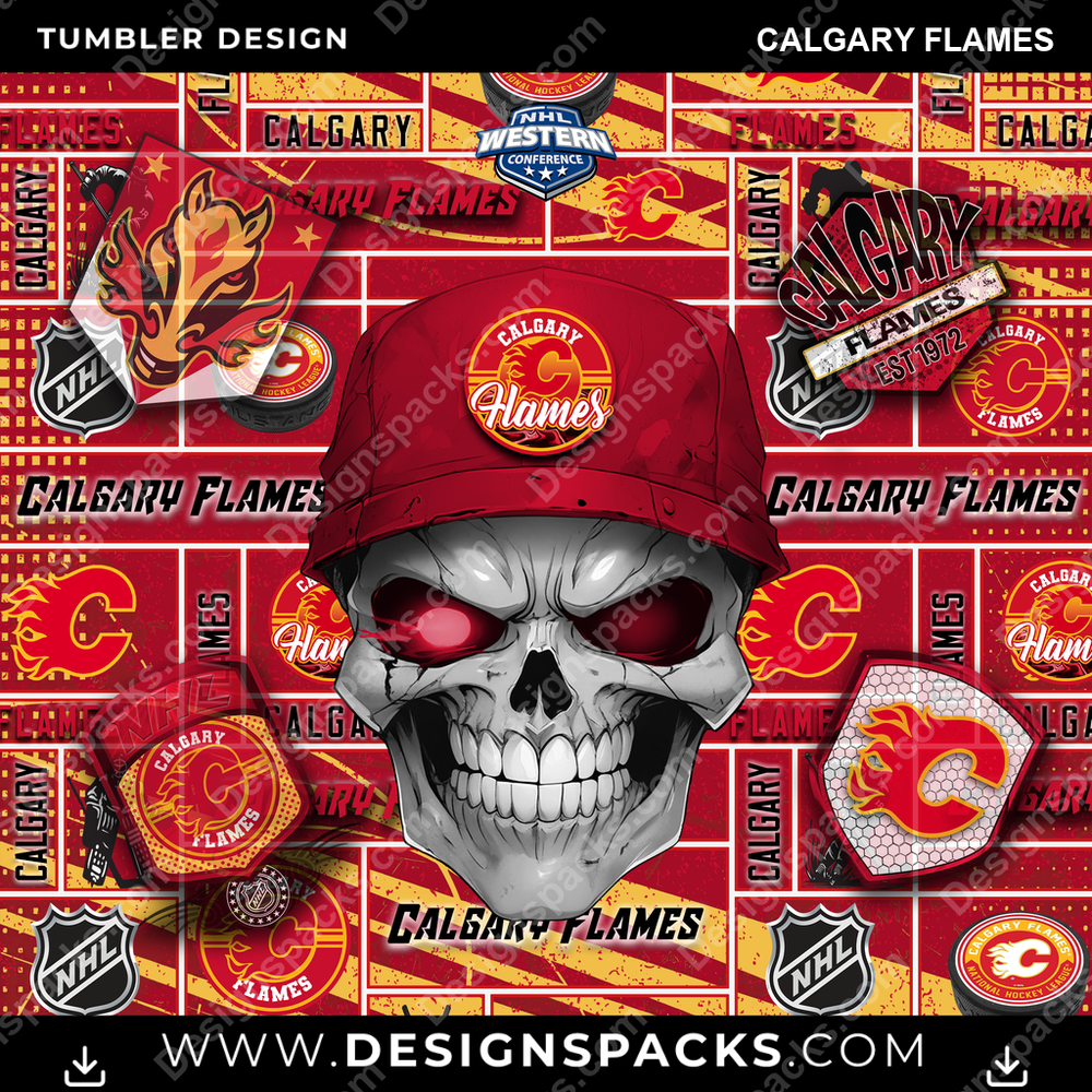 Hockey Skull Calgary Flames Tumbler Digital Wrap Design