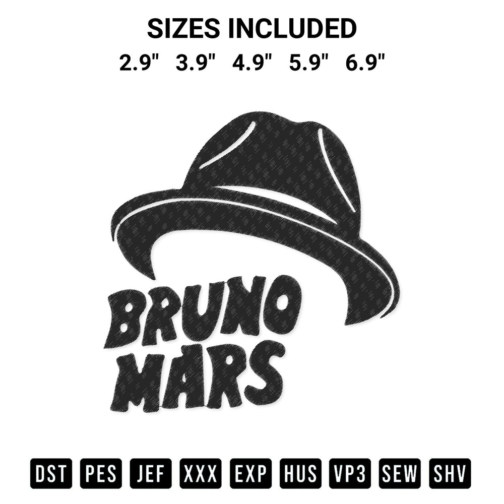 Looking for the perfect pattern? Download the Bruno Mars Fedora Silhouette Embroidery Design embroidery design today at Designspacks.com. Crisp, clean stitching guaranteed. Available sizes: 2.9", 3.9", 4.9", 5.9", 6.9".