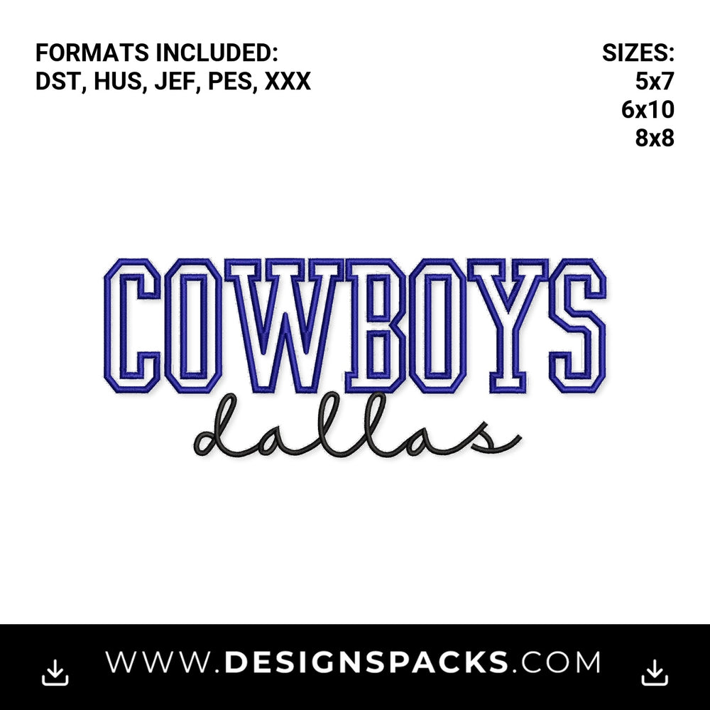 Dallas Cowboys Varsity Script Embroidery Design - Instant digital download pattern at Designspacks.com