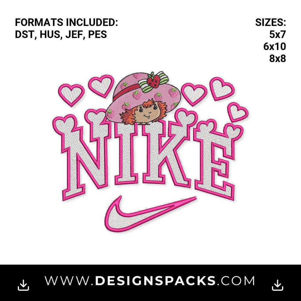 Strawberry Shortcake Pink Nike Swoosh Embroidery Design - Instant digital download pattern at Designspacks.com