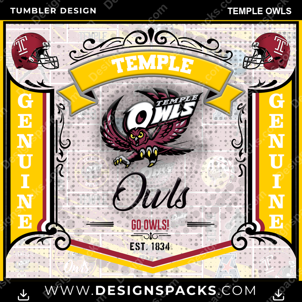 College Sport Bud Temple Owls Tumbler Digital Wrap Design