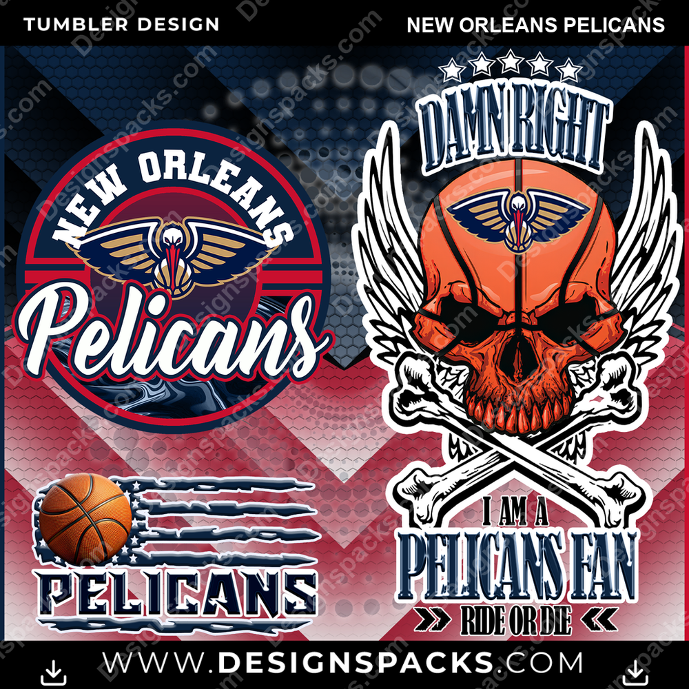 Basketball Skull New Orleans Pelicans Tumbler Digital Wrap Design