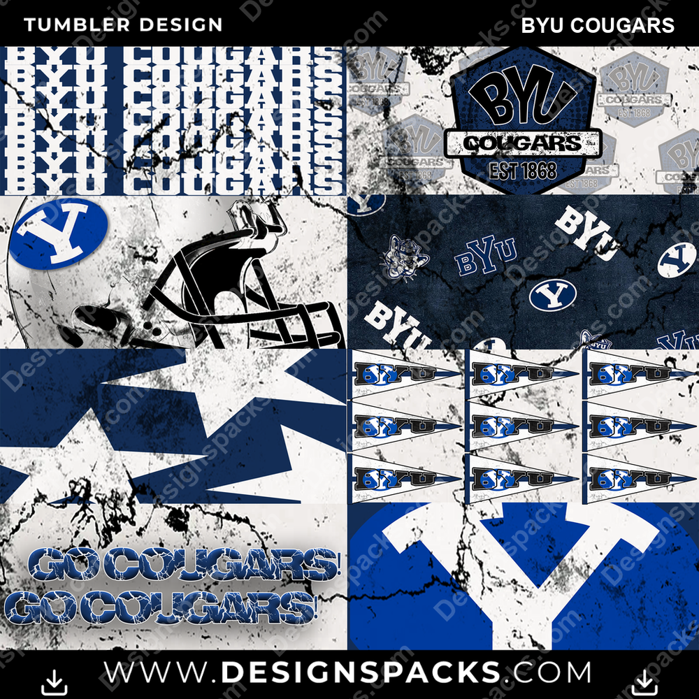 College Sport Distressed BG BYU Cougars Tumbler Digital Wrap Design