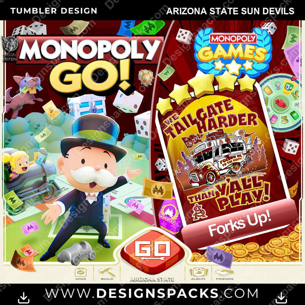 College Sport Monopoly Go! Arizona State Sun Devils NCAA College Sport Tumbler Digital Wrap Design Download