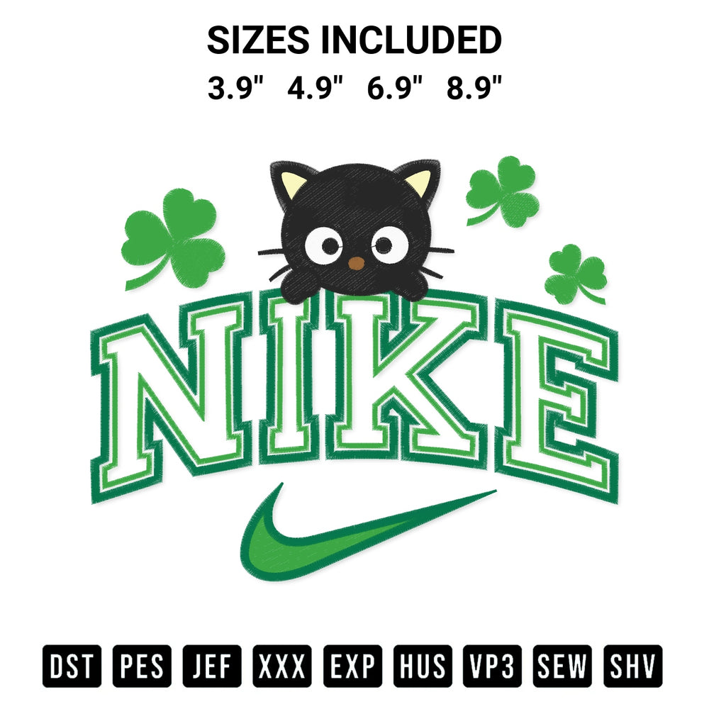 Elevate your next project with our Chococat St Patricks Day X Nike Embroidery Design embroidery file. Shop high-quality digital patterns instantly at Designspacks.com. Available sizes: 3.9", 4.9", 6.9", 8.9".