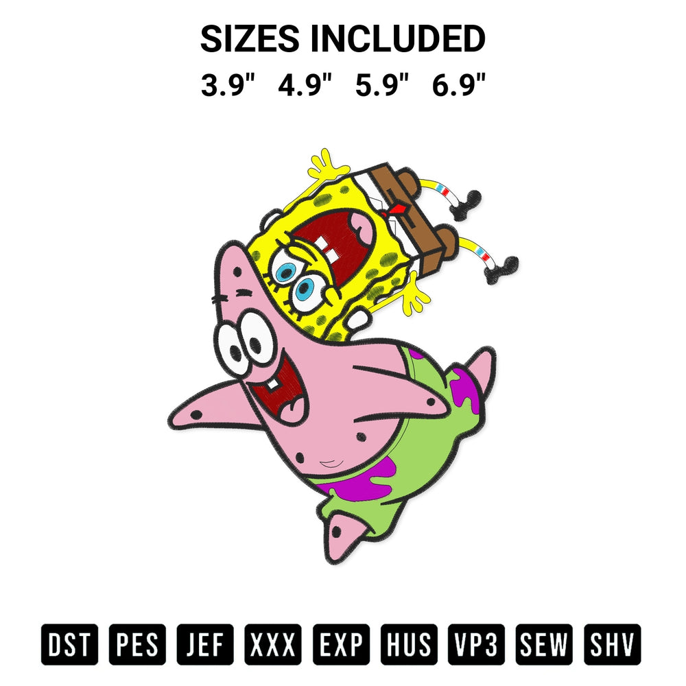 Shop the Spongebob And Patrick Embroidery Design machine embroidery pattern at Designspacks.com. Beautifully digitized for flawless stitching on any fabric. Available sizes: 3.9", 4.9", 5.9", 6.9".