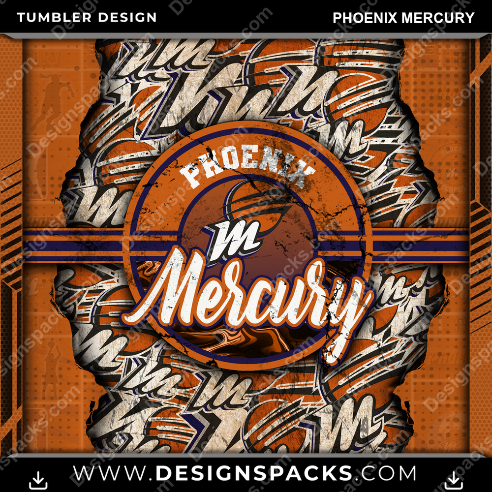 Basketball Ripped Phoenix Mercury Tumbler Digital Wrap Design