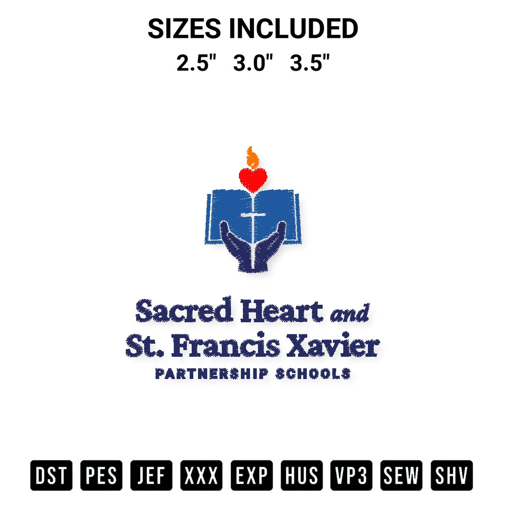 Shop the Sacred Heart School Embroidery Design machine embroidery pattern at Designspacks.com. Beautifully digitized for flawless stitching on any fabric. Available sizes: 2.5", 3.0", 3.5".