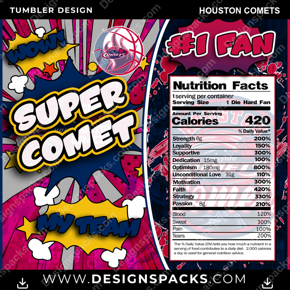 Basketball Super Team Houston Comets Tumbler Digital Wrap Design