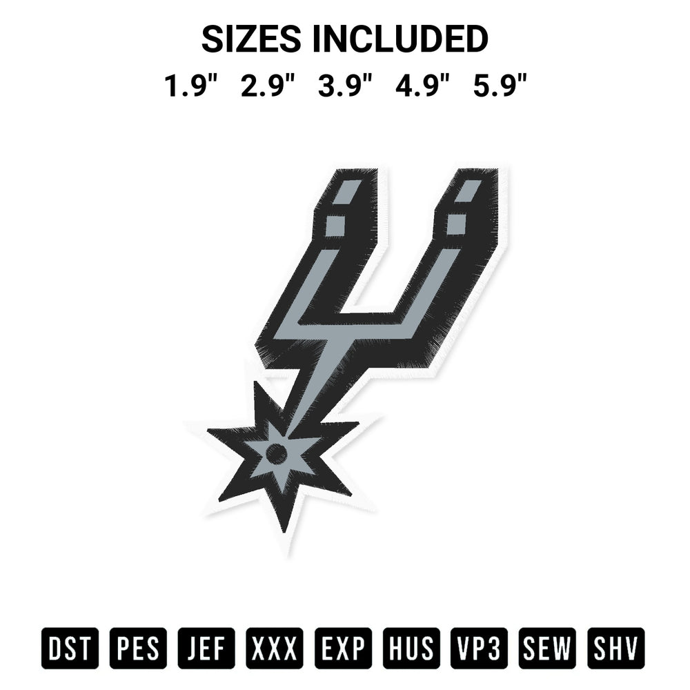 Add a unique touch to your apparel with the San Antonio Spurs Embroidery Design embroidery file. Premium instant download available now on Designspacks.com. Available sizes: 1.9", 2.9", 3.9", 4.9", 5.9".