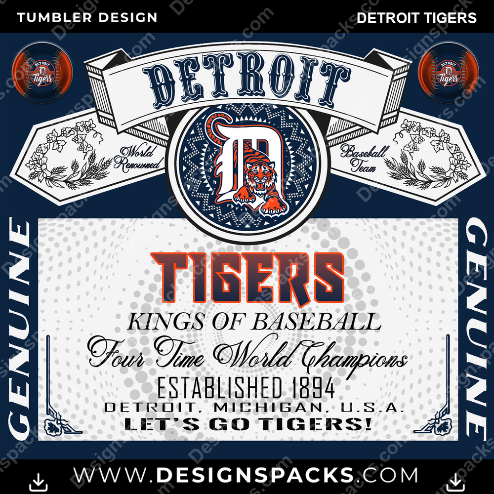 Baseball Bud Detroit Tigers Tumbler Digital Wrap Design