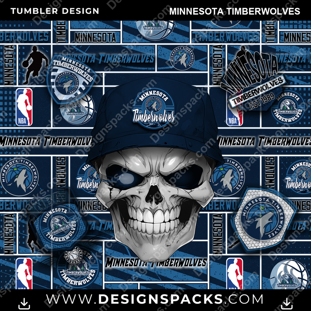 Basketball Skull Minnesota Timberwolves Tumbler Digital Wrap Design