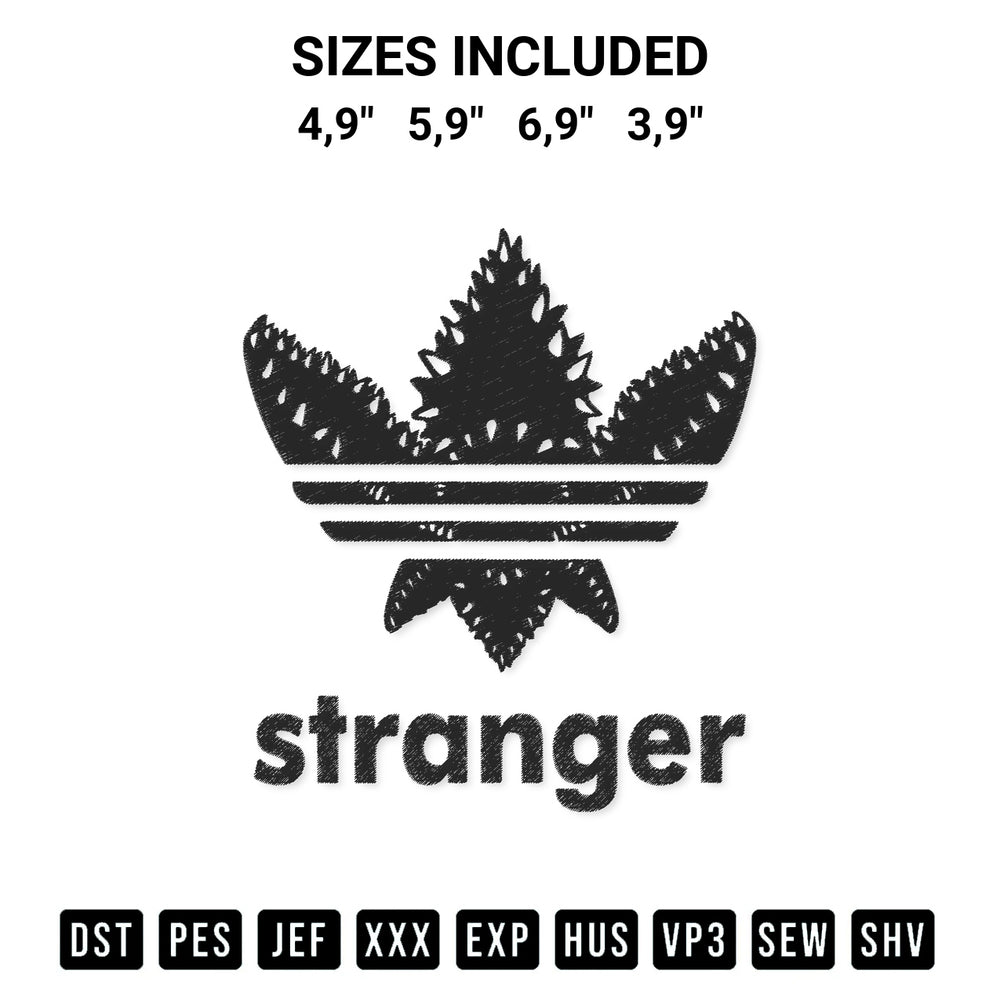 Discover the perfect addition to your crafting collection: Stranger Things Demogorgon Stranger Things Adidas Logo Embroidery Design embroidery file. Instantly available at Designspacks.com. Available sizes: 4,9", 5,9", 6,9", 3,9".