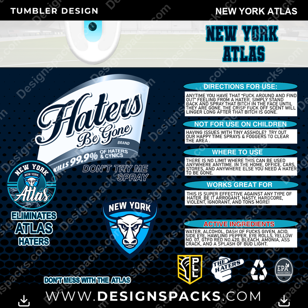 Lacrosse Haters Be Gone New York Atlas PLL Lacrosse Tumbler Digital Wrap Design Download