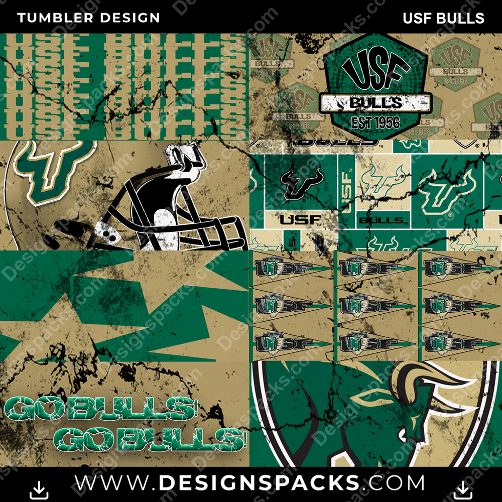 College Sport Distressed BG USF Bulls NCAA College Sport Tumbler Digital Wrap Design Download
