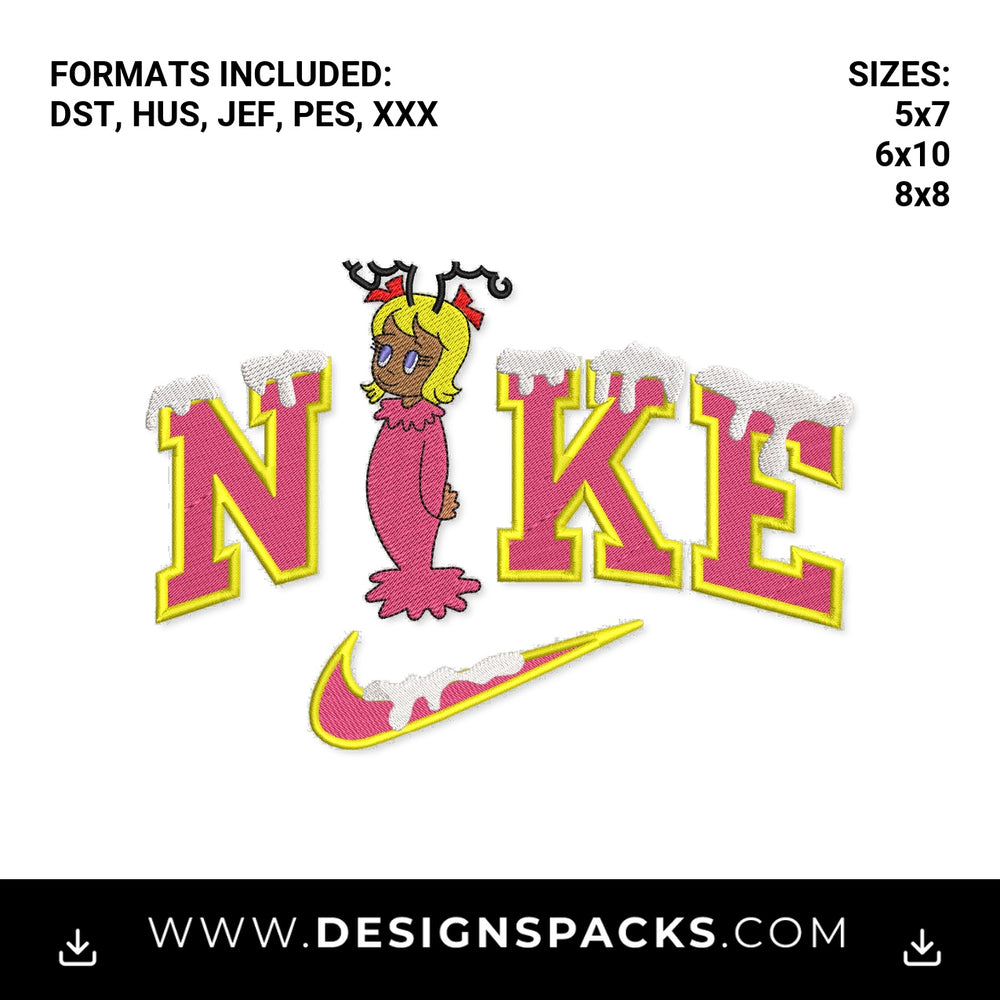 Cindy Lou Who Pink Snowy Nike Logo Embroidery Design - Instant digital download pattern at Designspacks.com