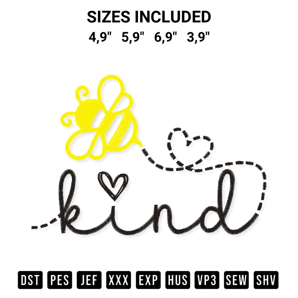 Stitch like a pro with the Bee Kind Logo Embroidery Design embroidery pattern from Designspacks.com. High-quality digital machine embroidery file. Available sizes: 4,9", 5,9", 6,9", 3,9".