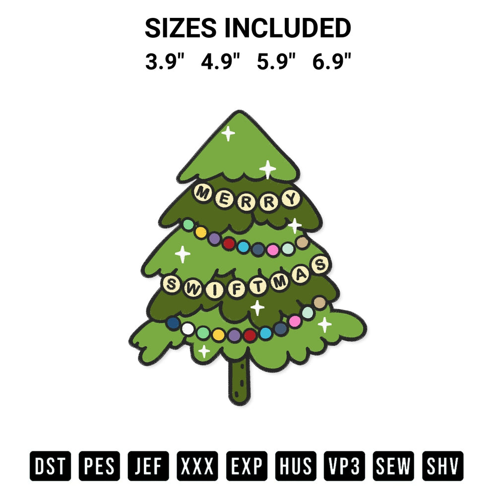 Create amazing crafts with the Merry Swiftmas Tree Embroidery Design embroidery file. High-quality digital download from Designspacks.com, perfect for beginners and pros. Available sizes: 3.9", 4.9", 5.9", 6.9".