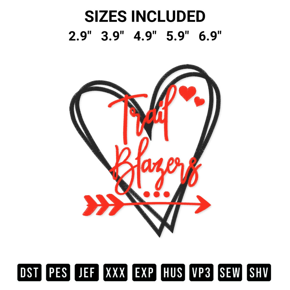 Get the Portland Trail Blazers Heart Embroidery Design embroidery design for your custom crafts! Premium digitized files available for instant download at Designspacks.com. Available sizes: 2.9", 3.9", 4.9", 5.9", 6.9".