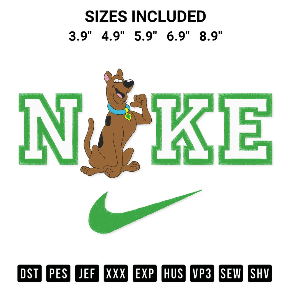 Download the Scooby Doo Nike Embroidery Design machine embroidery design exclusively at Designspacks.com. Premium digitized pattern for apparel and DIY crafts. Available sizes: 3.9", 4.9", 5.9", 6.9", 8.9".